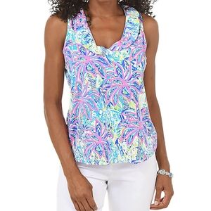 Anthony's Resort Wear Women's Vibrant Palms Floral Ruffle Sleeveless Top L